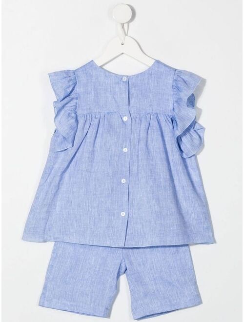 Little Bear bow-applique linen trouser set