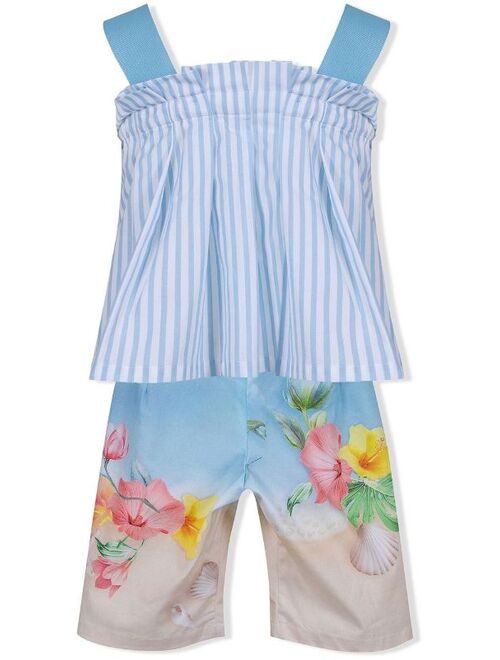 Lapin House stripe and floral print cami top and shorts set