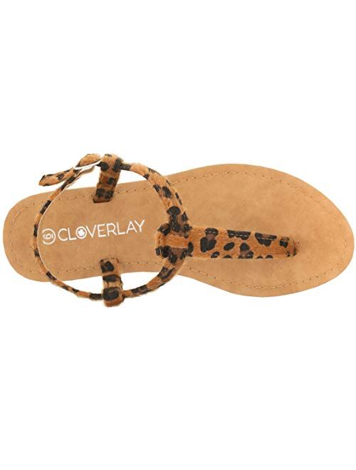 CLOVERLAY Women's T Strap Thong Gladiator Strappy Jelly Shiny Flat Flip Flops Sandals