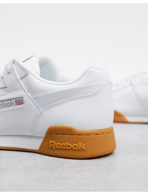 Reebok workout plus sneakers in white with gum sole