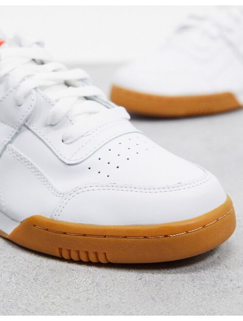 Reebok workout plus sneakers in white with gum sole