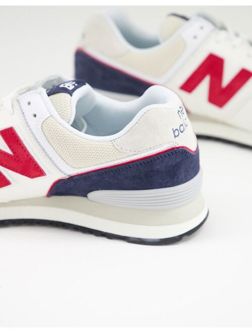 New Balance 574 sneakers in white navy and red