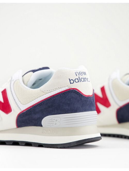New Balance 574 sneakers in white navy and red