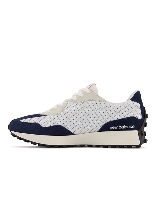 New Balance 327 perforated sneakers in white navy and pink