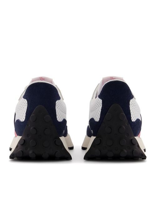 New Balance 327 perforated sneakers in white navy and pink