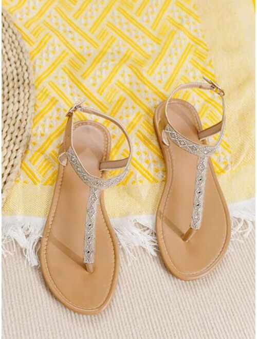 Shein Rhinestone Decor Thong Sandals