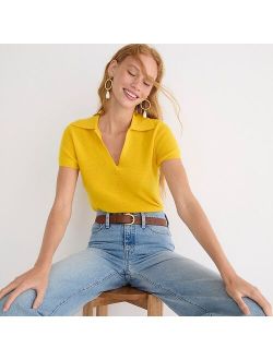 Featherweight cashmere collared short-sleeve sweater