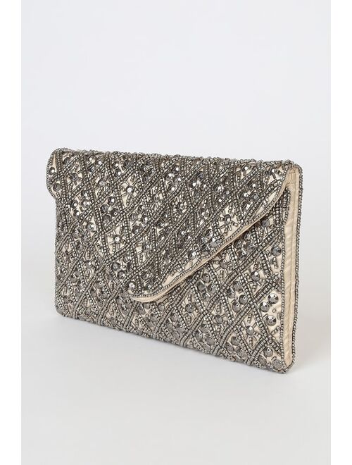 Lulus Brightest Shine Silver Beaded Clutch