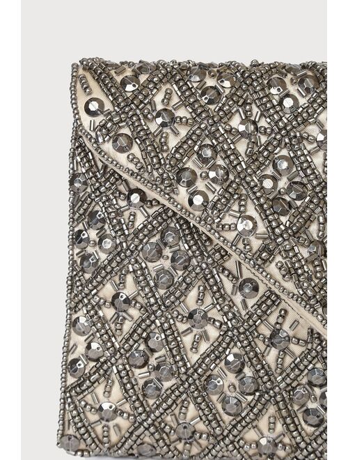 Lulus Brightest Shine Silver Beaded Clutch
