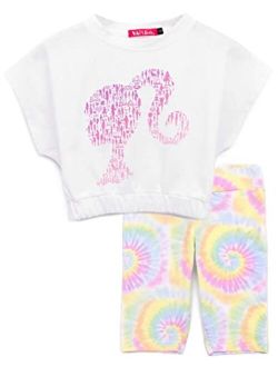 Barbie T-Shirt with Cycle Shorts Set Girls Kids Logo Tie Dye Outfit