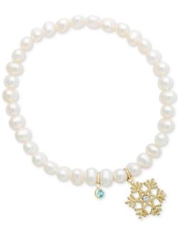 Children's Cultured Freshwater Pearl (4mm) & 14k Snowflake Charm Stretch Bracelet