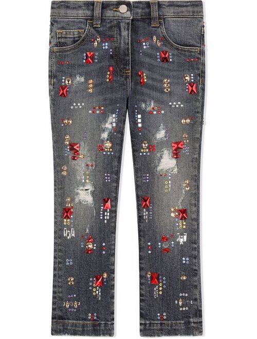Dolce & Gabbana Kids crystal-embellished straight leg jeans