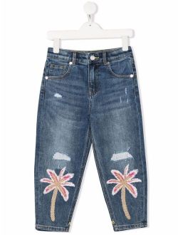 Kids patch-detail distressed jeans