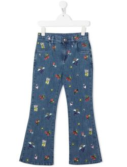Gcds Kids flared embroidered jeans