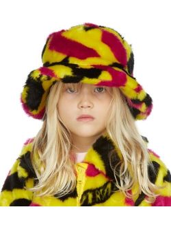 Kids Yellow Faux-Fur 'La Greca' Bucket Hat
