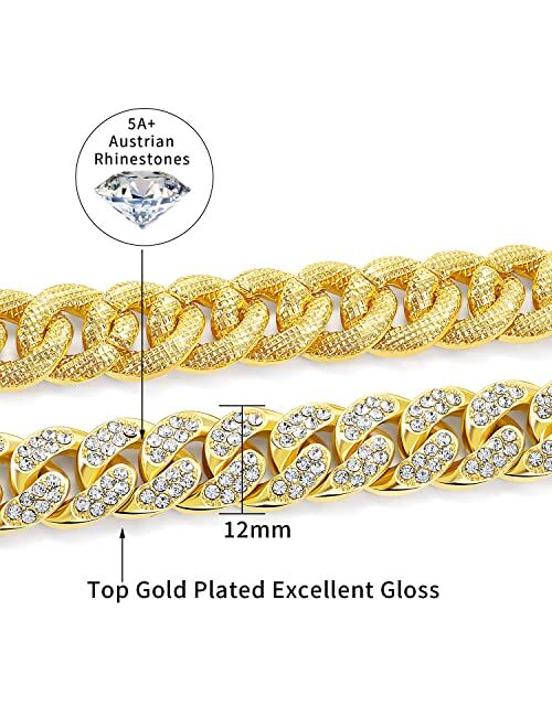 MOFEIJEWEL Miami Cuban Link Chain Necklace Bling CZ Diamonds Chain Iced Out Hip Hop Jewelry Gifts for Men Women Gold Silver 18"/ 20"/ 22"