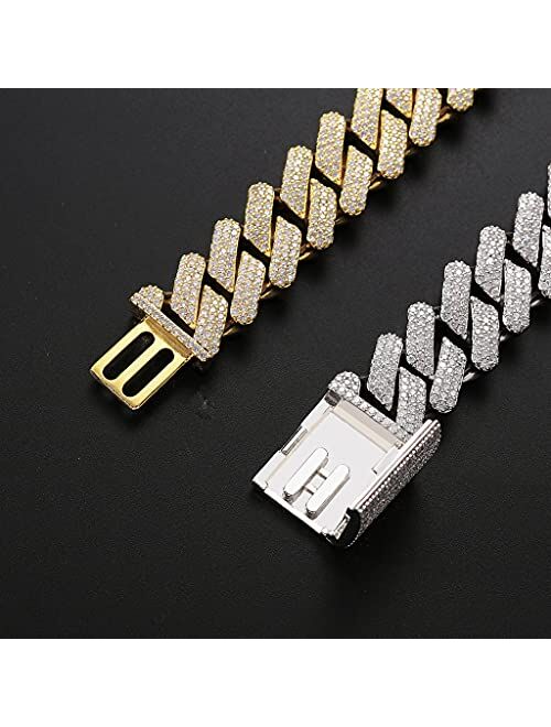 MLENS 20mm Hip Hop Iced Out Cuban Link Chain Necklace 14k Gold/White Gold Plated Miami Bling Chain Lab Diamond Luxury Choker Chain Necklaces Jewelry Gift for Men