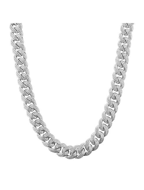 NIV'S BLING | Miami Cuban Link Chain for Men and Women Iced with 2 Row Cubic Zirconia - 18K Yellow Gold and White Gold Plated Choker Necklace
