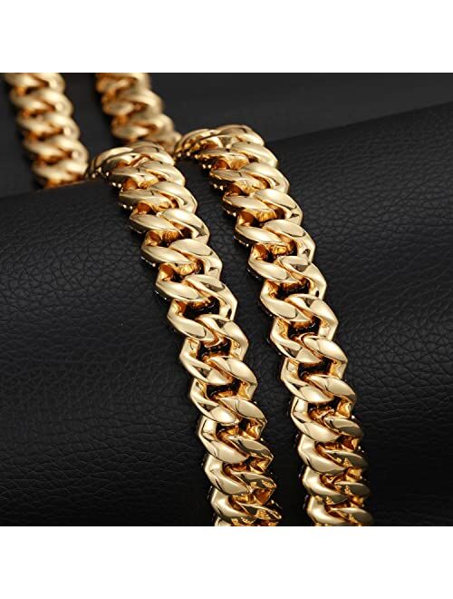 OLVLUS 14mm Iced Out Cuban Link Chain 14K White Gold Plated Diamond Chain Necklace Bling 5A+ Cubic Zirconia Thick Cuban Link Choker Chain Luxury Hip Hop Jewelry for Men a