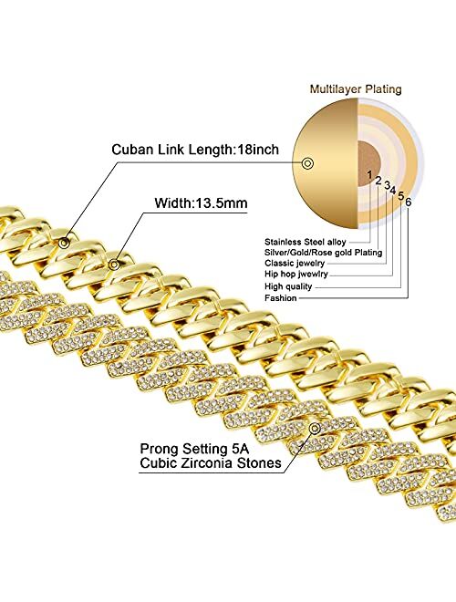 Saintda Cuban Link Chain For Men Iced Out Silver Gold Miami Cuban Necklace Bling Diamond Hip Hop Jewelry