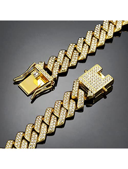 Saintda Cuban Link Chain For Men Iced Out Silver Gold Miami Cuban Necklace Bling Diamond Hip Hop Jewelry