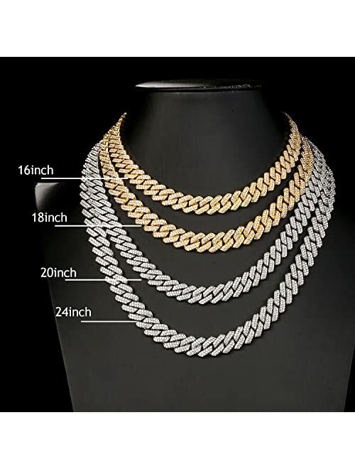 JUNVirtuous Cuban Link Chain Mens Iced Out Miami Cuban Necklace Silver/Gold Bling Diamond Hip Hop Jewelry for Women
