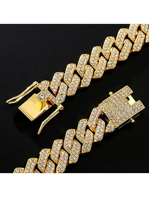 JUNVirtuous Cuban Link Chain Mens Iced Out Miami Cuban Necklace Silver/Gold Bling Diamond Hip Hop Jewelry for Women