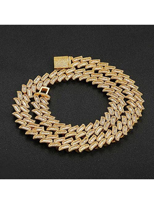 MLENS 15MM Iced Out Cuban Link Chain with Thorns Hip Hop 18K White Gold/Real Gold Plated 3A Cubic-Zirconia Necklace for Women Miami Rapper Bling Diamond Choker Jewelry Gi