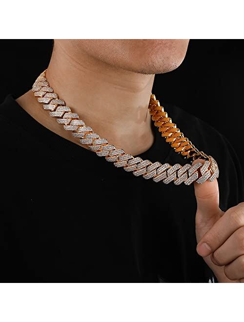 MLENS 25MM Iced Out Cuban Link Chain Hip Hop 18K White Gold/Real Gold Plated 5A Cubic-Zirconia Necklace for Women Miami Rapper Bling Diamond Choker Jewelry Gift for Men