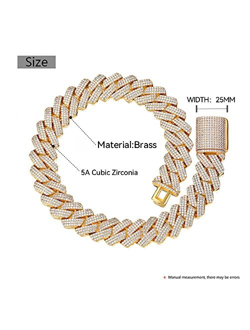 MLENS 25MM Iced Out Cuban Link Chain Hip Hop 18K White Gold/Real Gold Plated 5A Cubic-Zirconia Necklace for Women Miami Rapper Bling Diamond Choker Jewelry Gift for Men