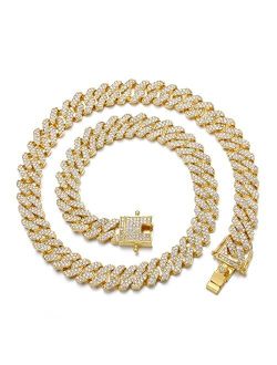 HDMENC Mens Miami Cuban Link Chain Necklace 12mm Diamond Prong Cuban Chain 18/20/24inch Length Hip Hop Jewely with Gift Box