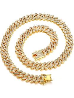 KRFY Cuban Link Chain for Men Women Miami Cuban Link Chain Necklace Diamond Prong Cuban Iced Out Chain 18/20/22/24inch Bling Hip Hop Jewelry with Gift Box