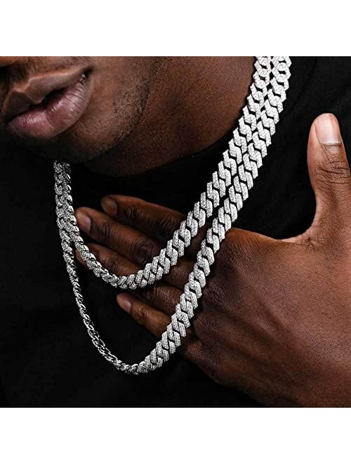 KRFY Cuban Link Chain for Men Women Miami Cuban Link Chain Necklace Diamond Prong Cuban Iced Out Chain 18/20/22/24inch Bling Hip Hop Jewelry with Gift Box
