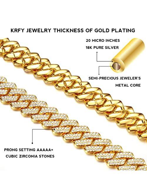 KRFY Cuban Link Chain for Men Women Miami Cuban Link Chain Necklace Diamond Prong Cuban Iced Out Chain 18/20/22/24inch Bling Hip Hop Jewelry with Gift Box