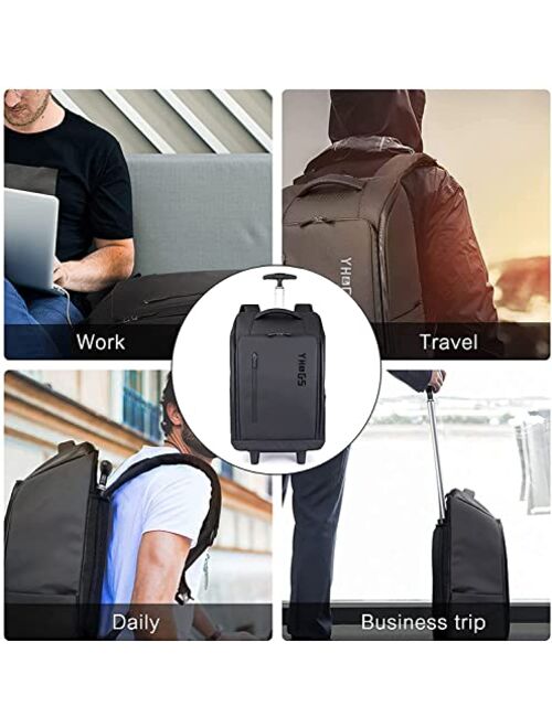 YH&GS Rolling Backpack, Waterproof Backpack with Wheels for Business College Student