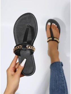 Chain Decor Thong Sandals