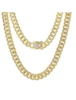 Blbljery Cuban Link Chain for Men Women 14k Gold Silver Miami Cuban Necklace Diamond Iced Out Rapper Tennis Chain Bling Hip Hop Jewelry