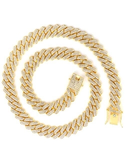 Nkjegol Cuban Chain Necklaces Silver/Gold Cuban Link Chains Mens Iced Out Miami Bling Diamond Hip Hop Jewelry for Women