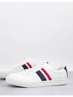retro sneakers in white with navy and red stripe