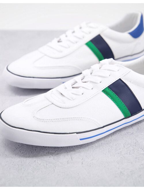 ASOS DESIGN lace up sneakers in white with navy and green stripe detail