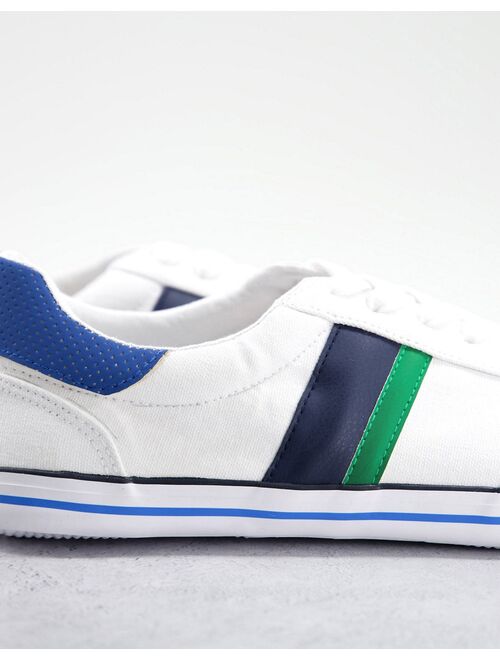ASOS DESIGN lace up sneakers in white with navy and green stripe detail