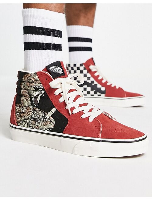 Vans Sk8-Hi sneakers with snake print in black and red
