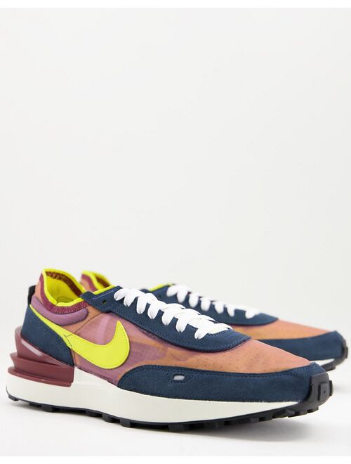 Nike Waffle One SE sneakers in dark beetroot/yellow strike