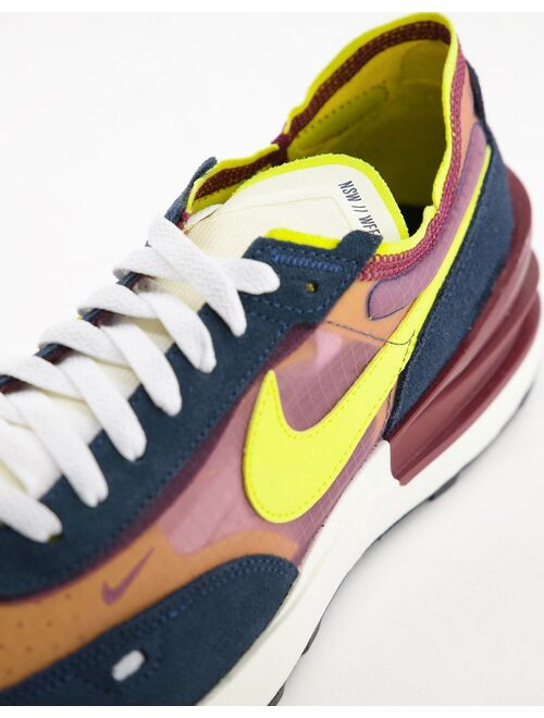 Nike Waffle One SE sneakers in dark beetroot/yellow strike