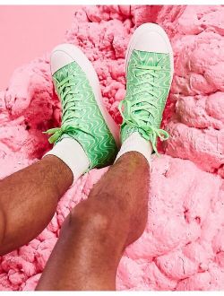 lace up canvas sneakers in green print with chunky sole