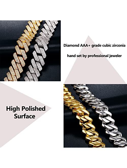 YIMERAIRE Gold Chain for Men Iced Out 20MM 18k Gold Silver Plated Diamond Cuban Link Chain Miami Choker Necklace Bracelet Full Cz Prong Set Hip Hop Jewelry