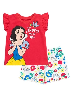 Princess Girls T-Shirt French Terry Shorts Set: Belle Jasmine Moana Ariel