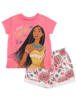 Princess Girls T-Shirt French Terry Shorts Set: Belle Jasmine Moana Ariel