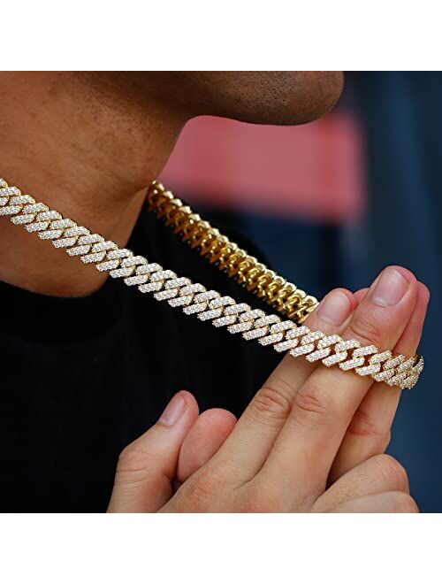 PY BLING 14K Gold/White Rose Gold Plated 12mm Hip Hop Full Iced Out Miami Cuban Link Chain Choker CZ Lab Diamond Necklace for Men and Women