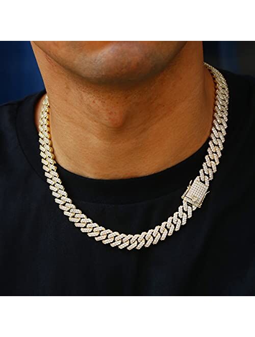 PY BLING 14K Gold/White Rose Gold Plated 12mm Hip Hop Full Iced Out Miami Cuban Link Chain Choker CZ Lab Diamond Necklace for Men and Women